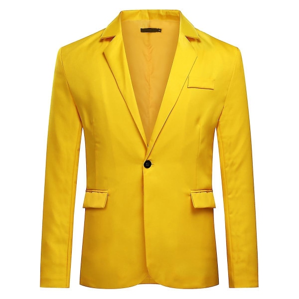 Män Enkelknäppt Casual Suit Toppjacka 6 färger CMK Yellow XS