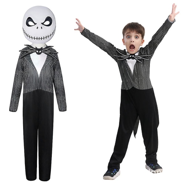 3-14 år børn Halloween mareridt Jack Skellington Cosplay Jumpsuit med maske V 11-14 Years