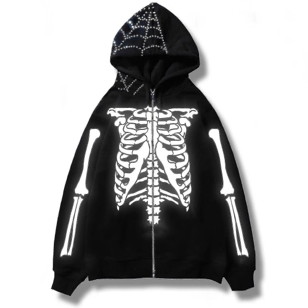 Y2k Herr Streetwear Vintage Skull Hoodie Zip Up Huvtröjor Gothic Toppar Sweatshirt Harajuku Retro Zipper Coats Jackor Unisex vinterkläder CMK White M