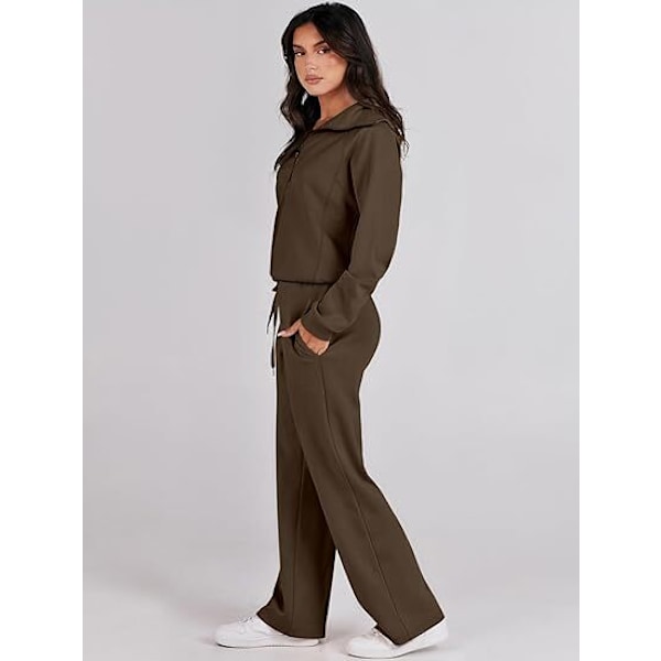 Dame 2-delt træningsdragt sæt, Rummeligt loungewear, Sporingsdragt Brun Brown L