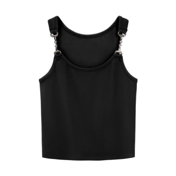 【Tricor-butik】 Ärmlöst kort svart camisole linne med BH-kuddar - perfekt för dans, yoga och under jackor. Black