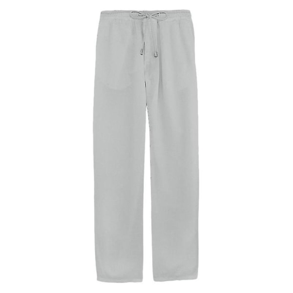 Men Linen Look Baggy Pants Elasticated Waist Casual Beach Yoga Trousers CMK Grey L