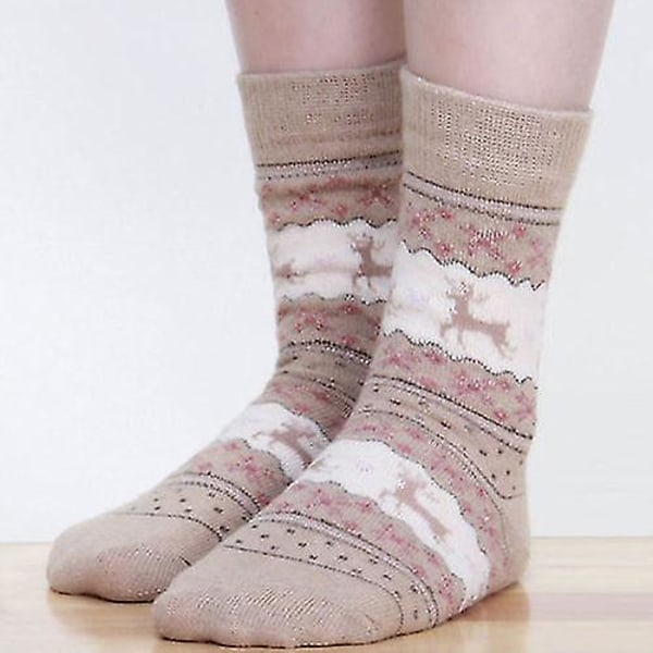 Women's Christmas Elk Cotton Socks Khaki 1 Pair