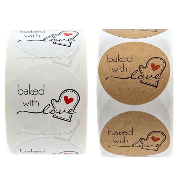 1 Inch Round Natural Kraft Baked Love Stickers, Brown + White