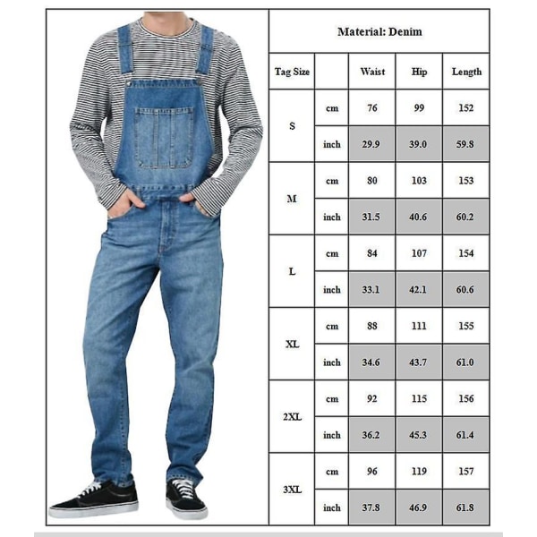 løse denim overalls til mænd Dark Blue XL