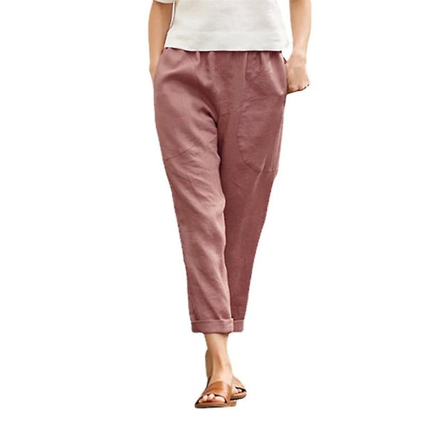 Dame Dame Baggy Harem Pants Sommerferie Solid Cropped Bukser Med Lommer CMK Watermelon Red L