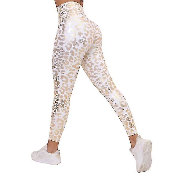 Leggings med høy midje for kvinner,trykte bukser for løping Sykkelyoga CMK white S