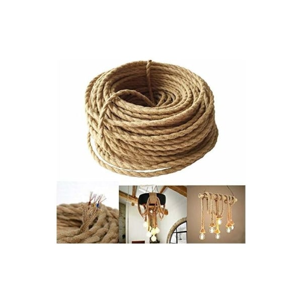 LED Lighting 10m Electrical Wire Rope, 2 Core Linen Vintage Rope Lighting Cable Copper Wire Covered Retro Braided Industrial Rope for DIY Pendant Lamp