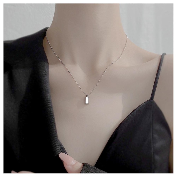 925 Silver Small Gold Bar Pendant Necklace Fashion Simple Necklace Personalized Elegant Clavicle Chain for Women CMK Necklace-Silver