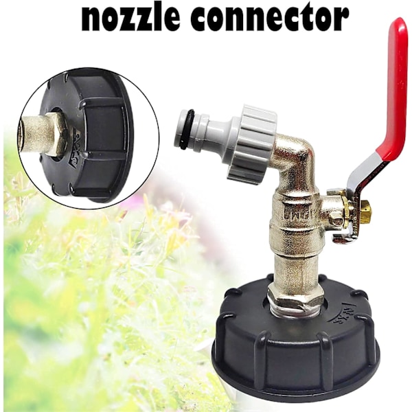 1000L Tankkran Regnvannssamler Kran, IBC Vanntank Adapter 1/2\" Dobbel Messingkran Laget av PP Grov Gjenge 60mm (1stk)