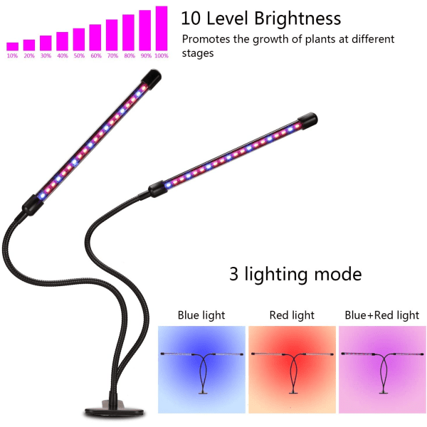 Växtlampa / växtbelysning med 2 flexibla LED lysrör