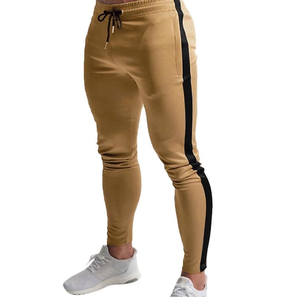 men's skinny fitness sports trousers Khaki And Black Stripe L