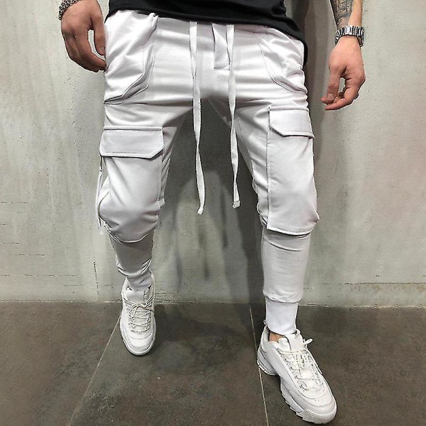 Men's Plain Drawstring Leggings White 2XL