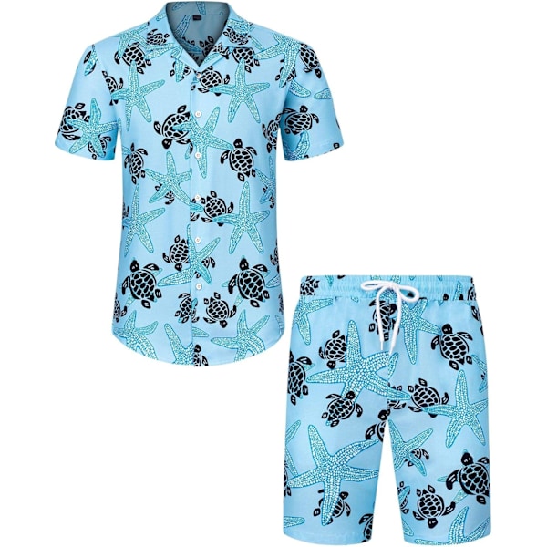 Miesten Havaiji-paita ja shortsit, normaali istuvuus, lyhythihainen, rento, funky, ranta, flamingo-paita S Blue Starfish