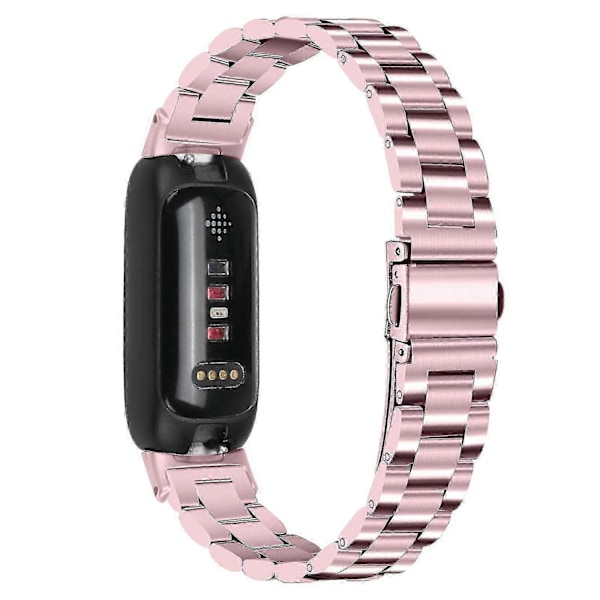Armbånd til Fitbit Inspire 3 Rustfrit Stål 3 Perler Erstatningsarmbånd til Smartwatch Rose Pink