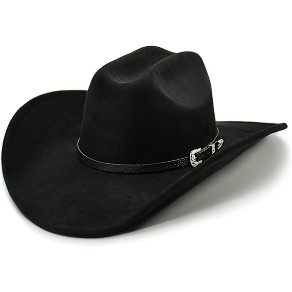 Cowboyhat Til Kvinder Og Mænd Med Formbar Bred Skygge - Filt Cattleman Western Hatte Raven Black Raven Black L XL