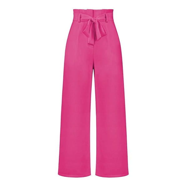 Women's Wide Leg Lounge Pants With Pockets Lightweight High Waisted Adjustable Tie Knot Loose Trousers CMK pink M