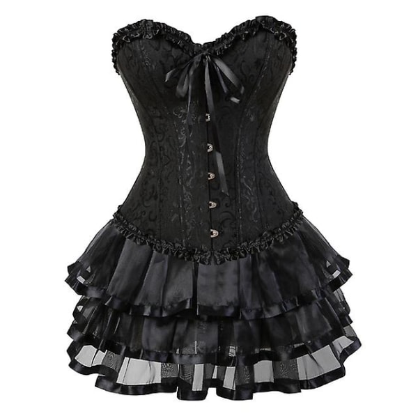 S-6xl Women's Sexy Corset, Corset and Skirt Set Black M