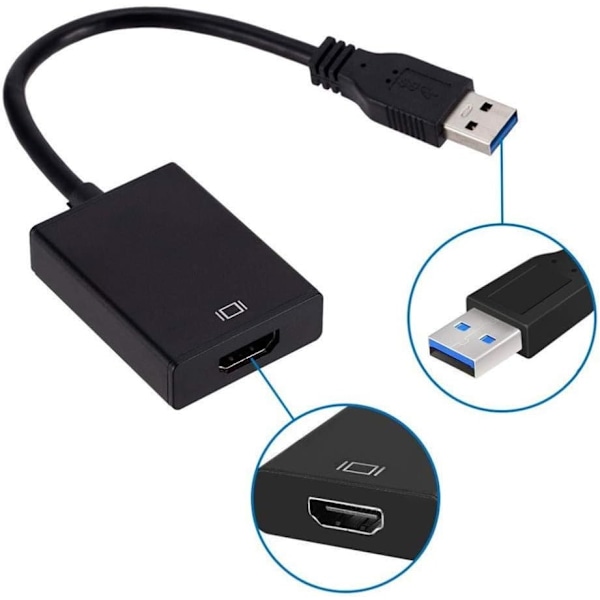 USB til HDMI-adapter, USB 3.0/2.0 til HDMI 1080P videoutgang