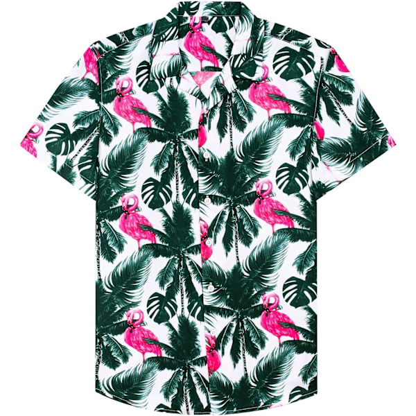 Miesten Havaiji-paita ja shortsit setti Regular Fit lyhythihainen rento funky ranta flamingo paita setti XXL XXL White Green Flamingo