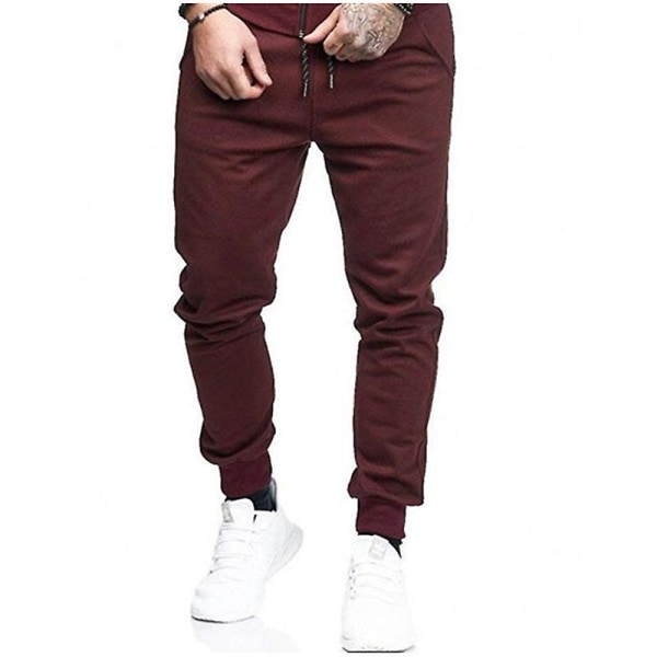 Men's Plain Drawstring Stretch Sweatpants Wine Red XL