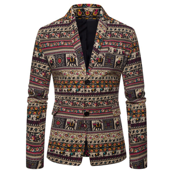 Men's Printed Ethnic Style Stitching Slim Suit X13 XL