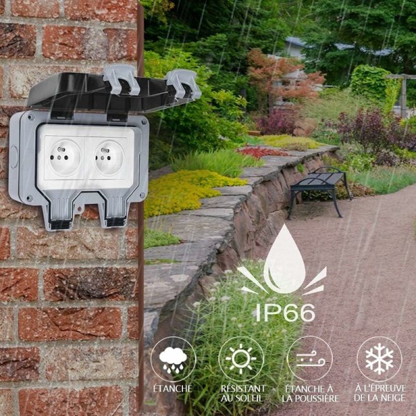 Waterproof Socket Double Outdoor Electrical Outlet IP66 Waterproof Wall Socket 16A
