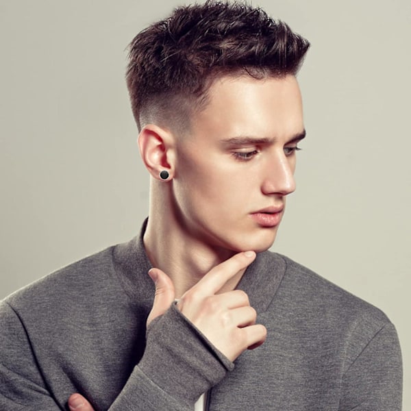 6 par svarta örhängen i rostfritt stål unisex runda örhängen med platt topp örhängen för män kvinnor örhängen (3 Mm - 8 Mm), rostfritt stål