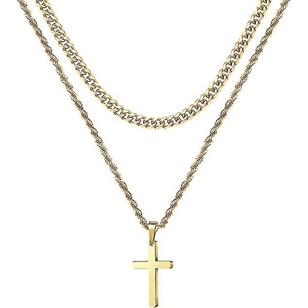 Cross Necklace For Men, Gold Black Silver Mens Cross Necklaces Stainless Steel Cross Pendant Necklace CMK Gold