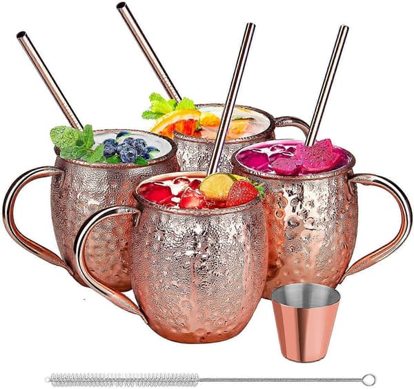 Moscow Mule Muggar, 4 Muggar Perfekta för Alla Kalla Drycker, Koppar Ölglas Cocktail
