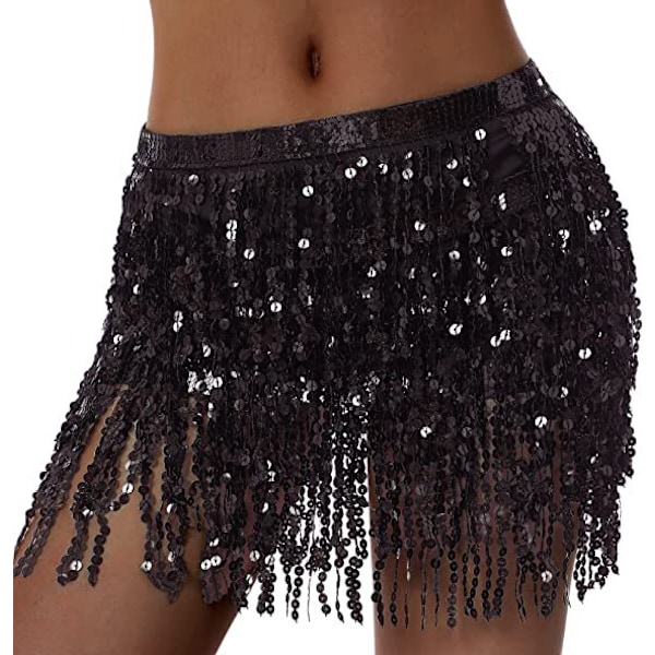 Halloween magdansdräkt med sexig paljetterad tofshöftscarf Black