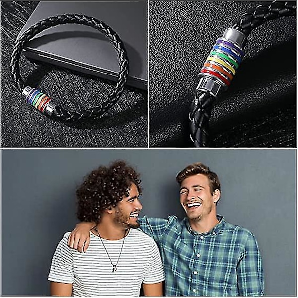 2 st läderarmband svart regnbåge magnetisk läderkabel herr dam accessoarer