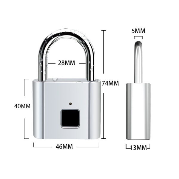 Fingeravtryckshänglås Snabbupplåsning Nyckelfri USB-uppladdningsbar dörr