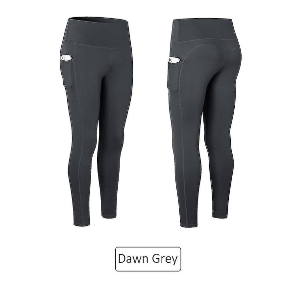 Yoga Bukser Stretch Høy midje Yoga Leggings Dame Fitness Sportslommer Bukser CMK Dawn Grey L