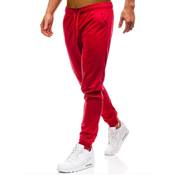 Men's Solid Elastic Drawstring Sweatpants Red XL