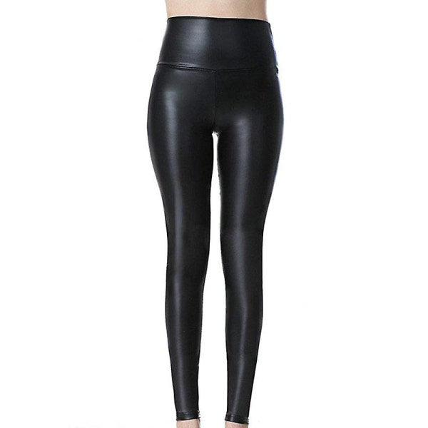 S-shaped PU Leather Leggings Stretch-Fit PU Leather Shaper Women Pants Skinny Fleece Lined Trousers Long Pants CMK Black M
