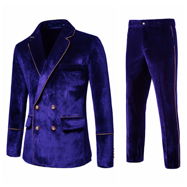 Slim Fit 2-delt dress for menn med dobbelkneppet bryllupsball blue blue M