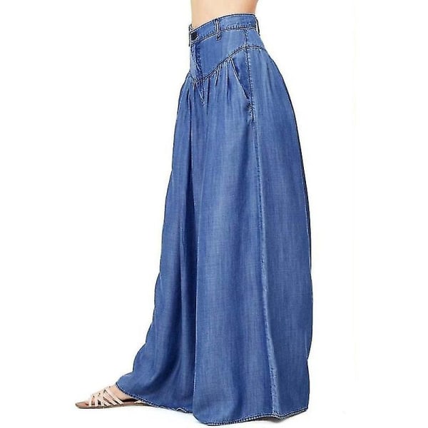 Kvinners overdimensjonerte uformelle bukser med vidde ben Blue 3XL