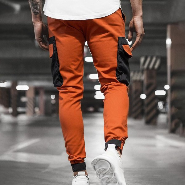 Men's Colorblock Cargo Jogger Pants Orange 2XL