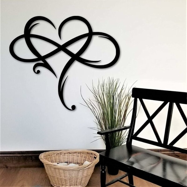 Infinity Heart Wall Decor Metal Wall Art, Iron Art Decoration Gift, Eternal Love Wall Sculpture for Home Bedroom Living Room（black，1 PCS )