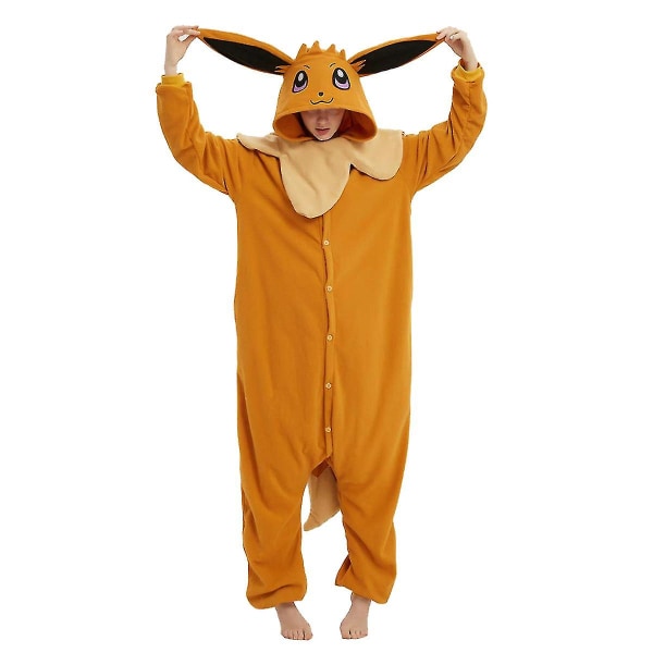 Kawaii Cartoon Onepiece Pajamas Brown Eevee Couple Animation Performance Costume Halloween Clothes Cute Homewear For Boy&girl K M