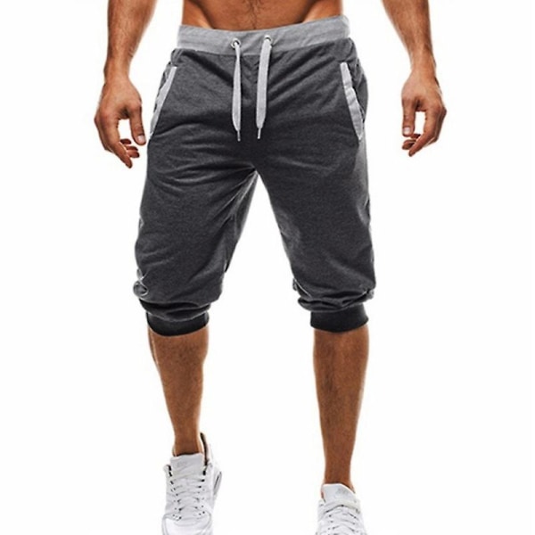 Men's Stretch Waist Drawstring Knee Shorts Dark Grey 2XL