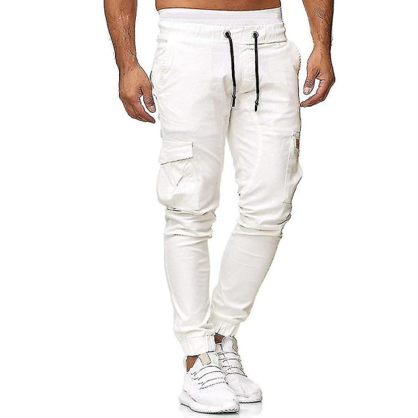 Miesten Joustava Vyötärö Cargo Taskut Housut Slim Fit Sport Combat Resorit housut CMK White 3XL