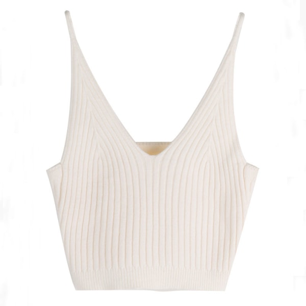 Real wear deep V-neck knitted camisole white