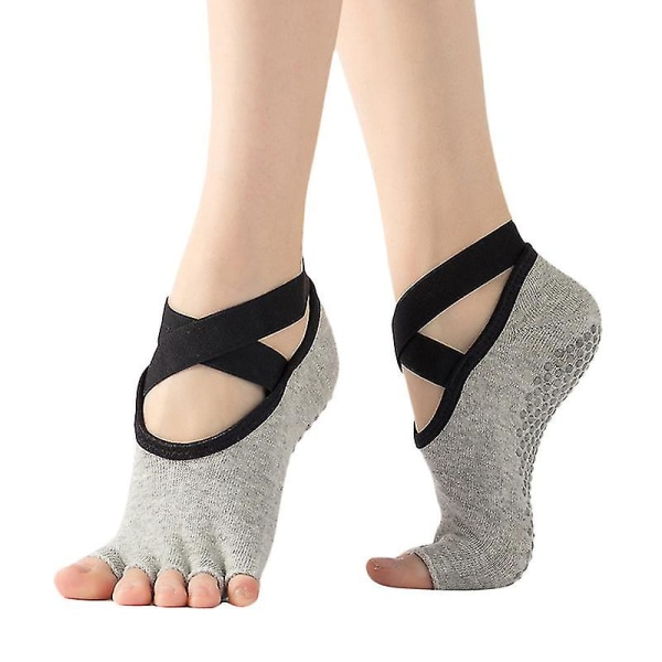 Sklisikre yogasokker for kvinner, sokker med åpen tå sklisikre grep Light Grey