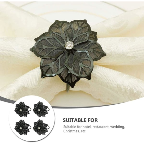 Hollow Out Flower Napkin Rings Set of 20 for Wedding Party Holiday Banquet Christmas Dinner Delicate Serviette Buckles Decor Favor (Black) Black
