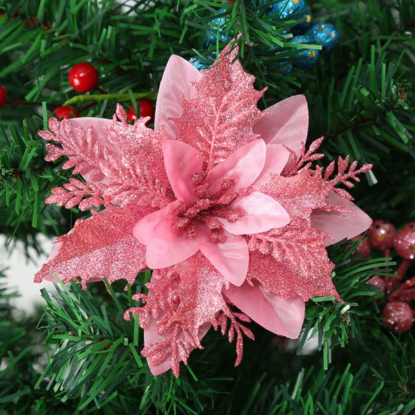 Keinotekoiset joulukukat koristeet kimaltelevat joulukukat Joulukukat Puuseppeleet uudenvuoden hääjuhlakoristeet (vaaleanpunainen)