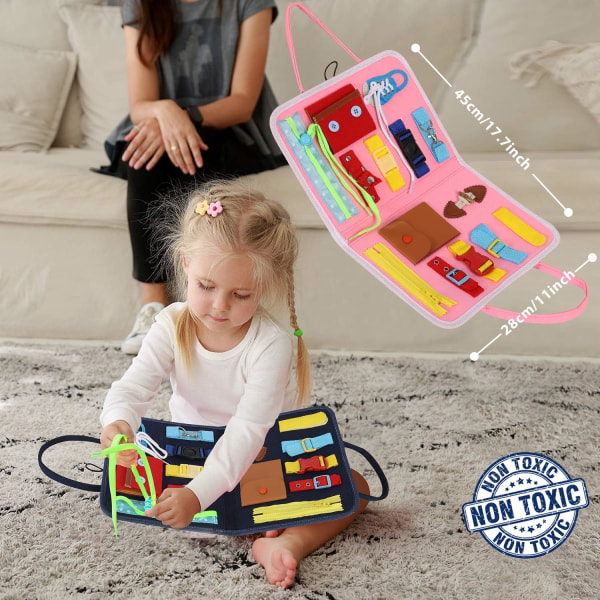 Upptagen bräde Montessori-leksaker för toddler, rosa G Pink
