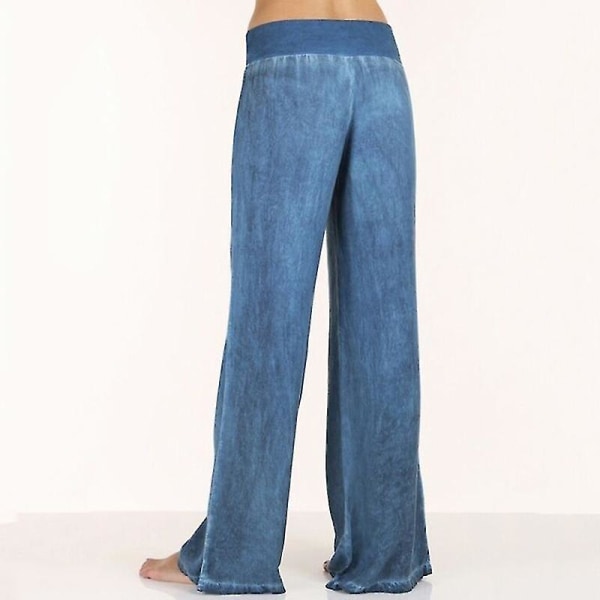 Women's Elastic Waist Wide Leg Trousers Blue M