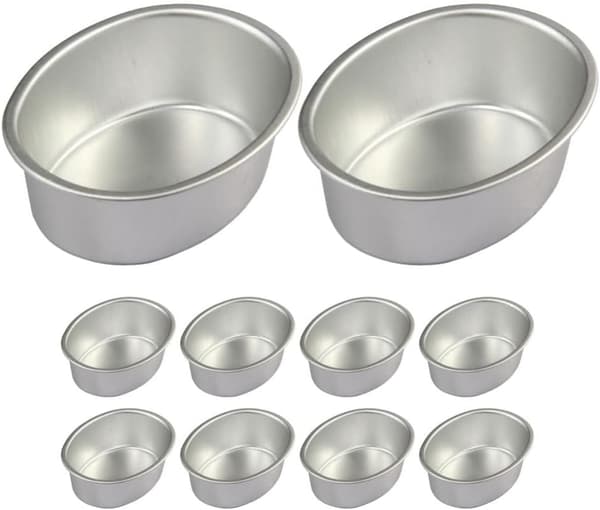 10 st Mini Oval Äggformade Aluminiumlegering Metall Ostkakaformar Brödformar Tårtfat Pudding Geléburkar DIY Bageri